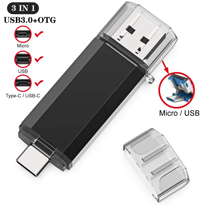 OTG محرك فلاش USB 256GB 128GB نوع C القلم محرك 64GB 32GB 16GB التخزين الخارجي بندريف USB 3.0 ذاكرة عصا أندرويد/الكمبيوتر