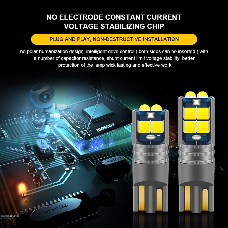 EURS 2pcs Car T10 LED Canbus W5W 3030 6smd 10SMD 194 168 Auto LED Car Interior Light plate Dome Reading Lamp Clearance Light 12V
