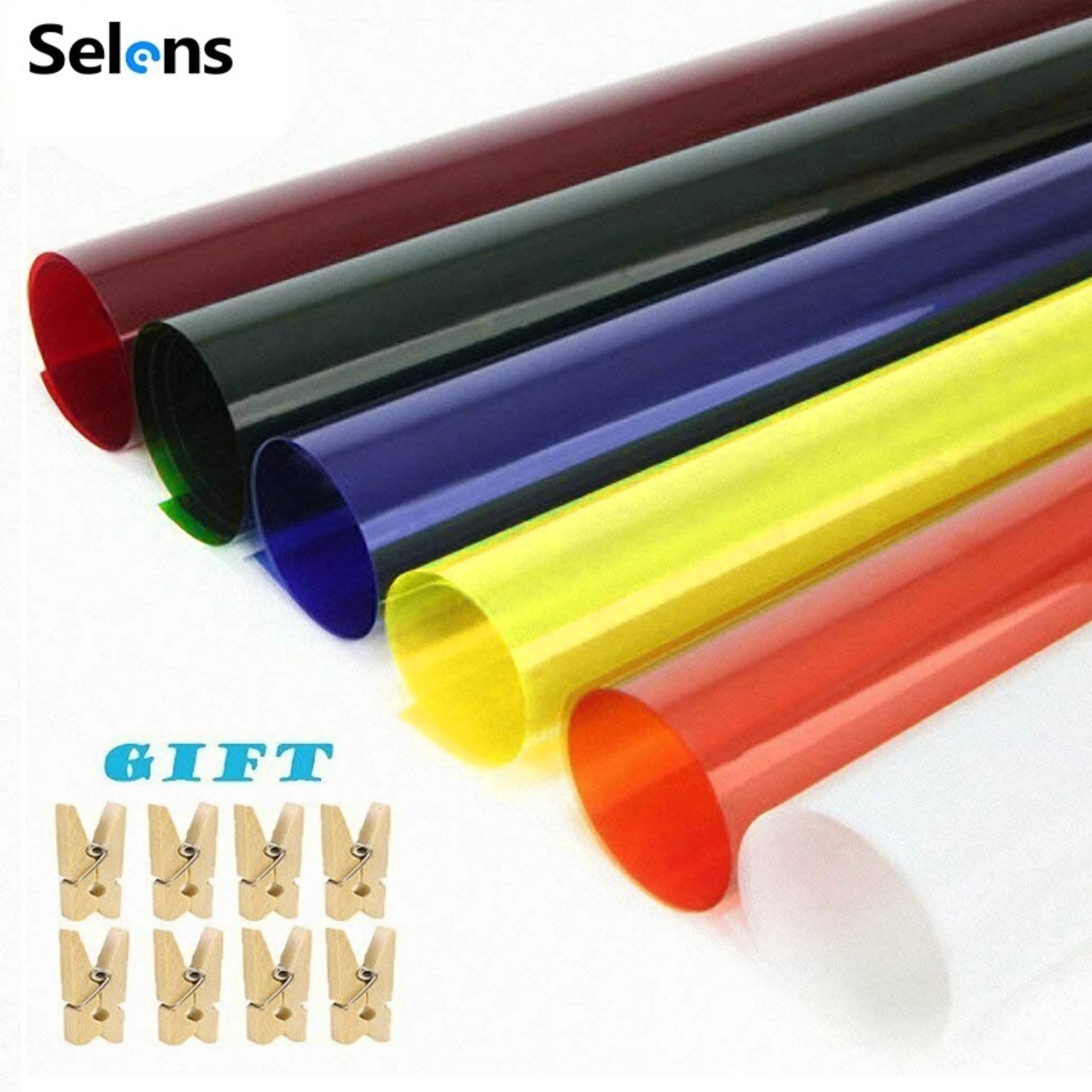 Selens 6 Pcs 40*50cm Gel Color Filter Paper with Wood Clips for Red Head Redhead Light