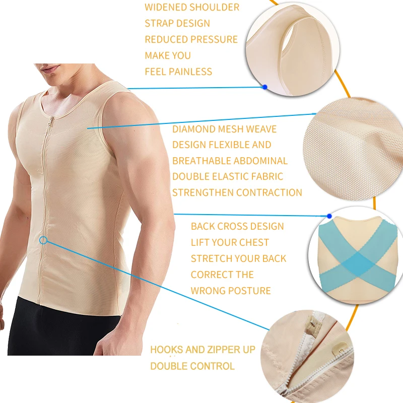 Mens Slimming Body Shaper Gynecomastia Compression Shirts Tummy Control Shapewear Waist Trainer Chest Abs Slim Vest Male Corset