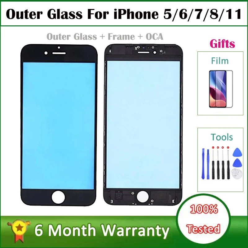 Front Outer glass lens Replacement Parts For iPhone 7 7Plus 5 5S 6 6S Plus Glass Screen Cover Plate Repair