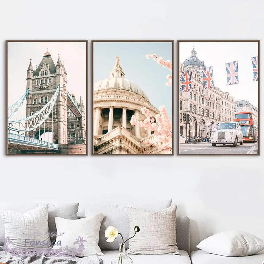 London Big Ben Street Landscape Poster Ferris Wheel Telephone Booth Canvas Painting Romantic Home Decoration Wall Art Pictures