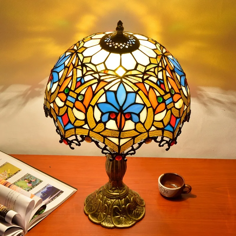 European Creative Tiffany Stained Glass Living Room Bedroom Restaurant Bar Hotel Decoration Bedside Table Lamp E27 AC110V 240V