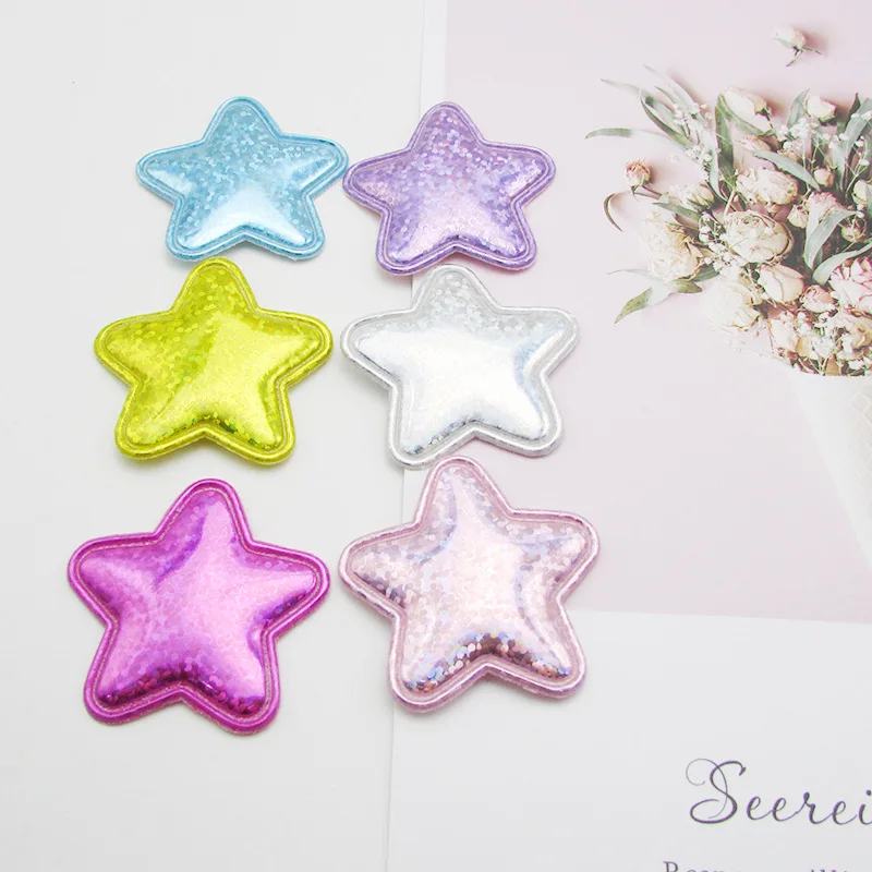 60 Stück/Los 4cm Glitzernde Laser-PU-Stern-Polsterpatches für Baby-Mädchen-Haaraccessoires, Applikationen für Bastelarbeiten, BB-Clips, Ornamente – Detail 10