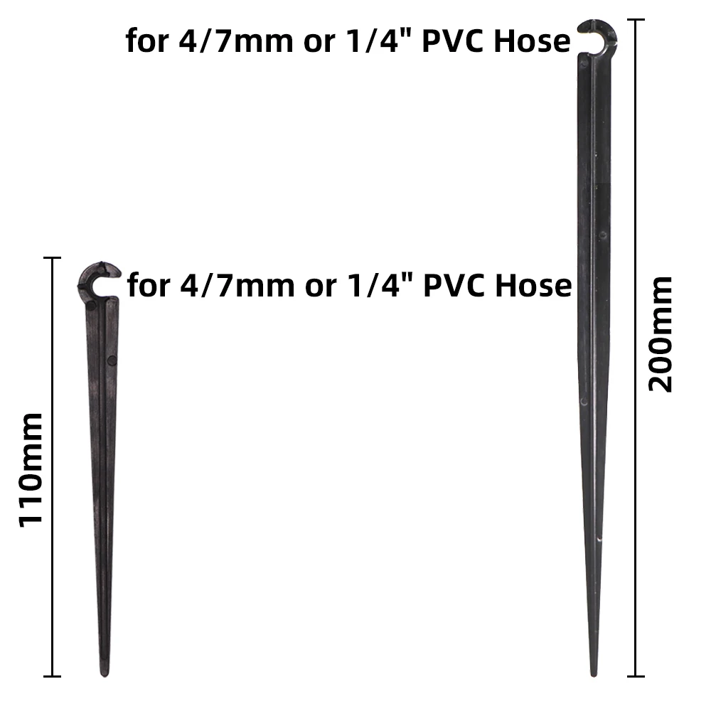 50PCS Garden Irrigation 11&20cm 1/4\'\' Fixed Stake Support Holder 4/7mm Hose Pipe DrIp Fitting Tee Elbow Cross Coupling Connector