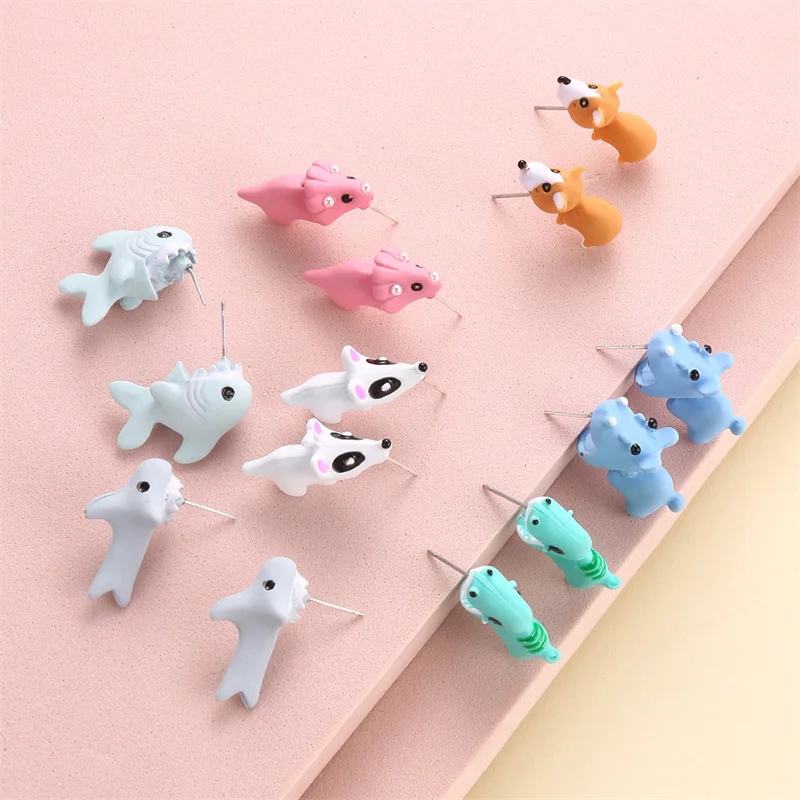 Trendy And Cute Animal Shape Bite Earring Dinosaur Suitable For Women Cartoon Little Dog Whale Earrings Girl Fun Birthday Gifts