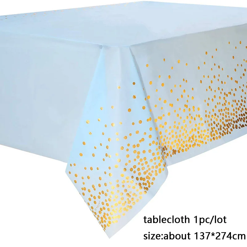 137*274cm Rose Gold Tablecloth Gold/Silver Dot Aluminum Mold Table Cover Adult Happy Birthday Party Supplies Wedding Decorations