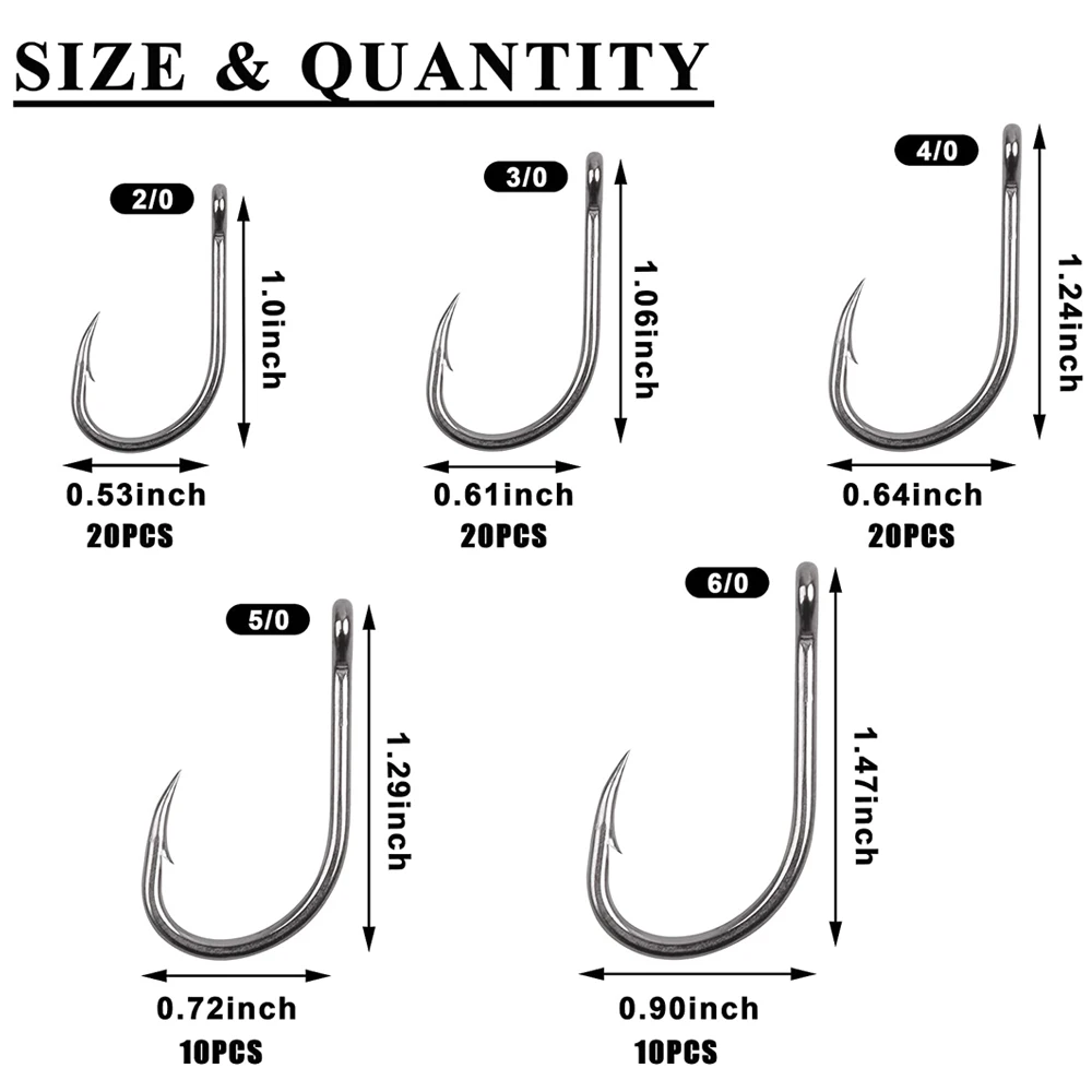 80Pcs/box Circle High Carbon Steel Fishing Hooks Kit Carp Fish Hook Set Sharp barbed Jig Freshwater Saltwater hooks