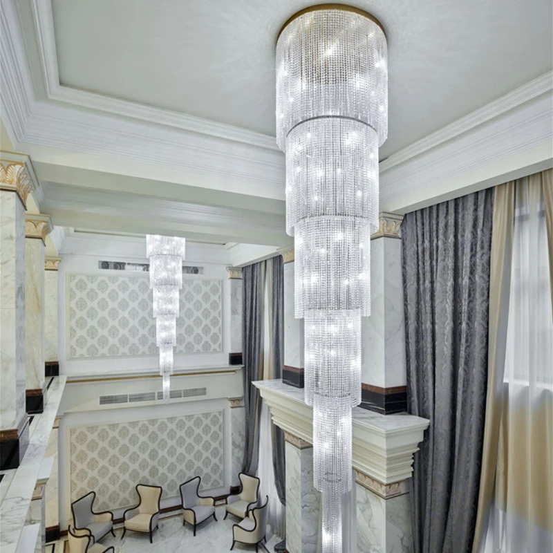 Custom staircase lamp long crystal chandelier modern duplex building living room large  villa crystal Lights