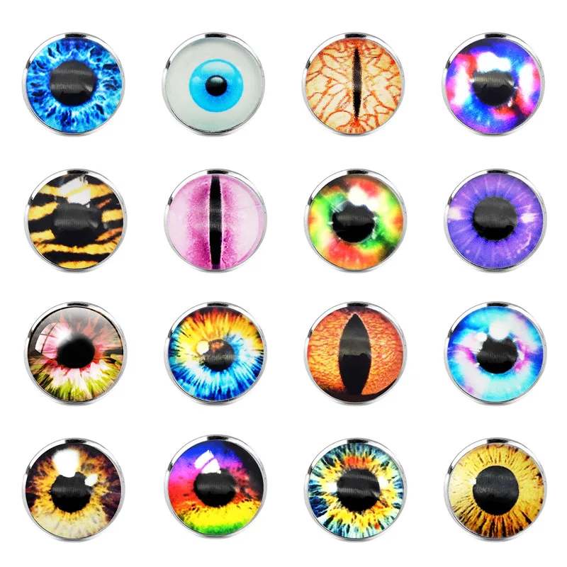 Julie Wang 10PCS 8-30mm Demon Eye Buttons Glass Cat Animal Eyes Cabochons White K Base Toy Doll Eyeball Jewelry Making Accessory