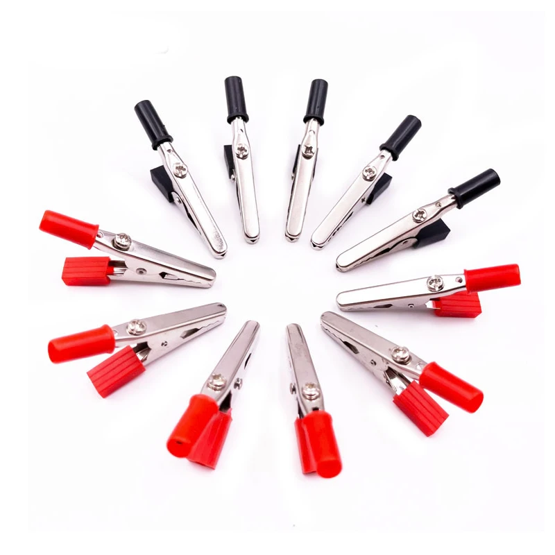 Hot 10pcs 50mm Insulated Black Red Plastic Handle Test Probe Metal Alligator Clips Connector Connect Socket Plug for Battery