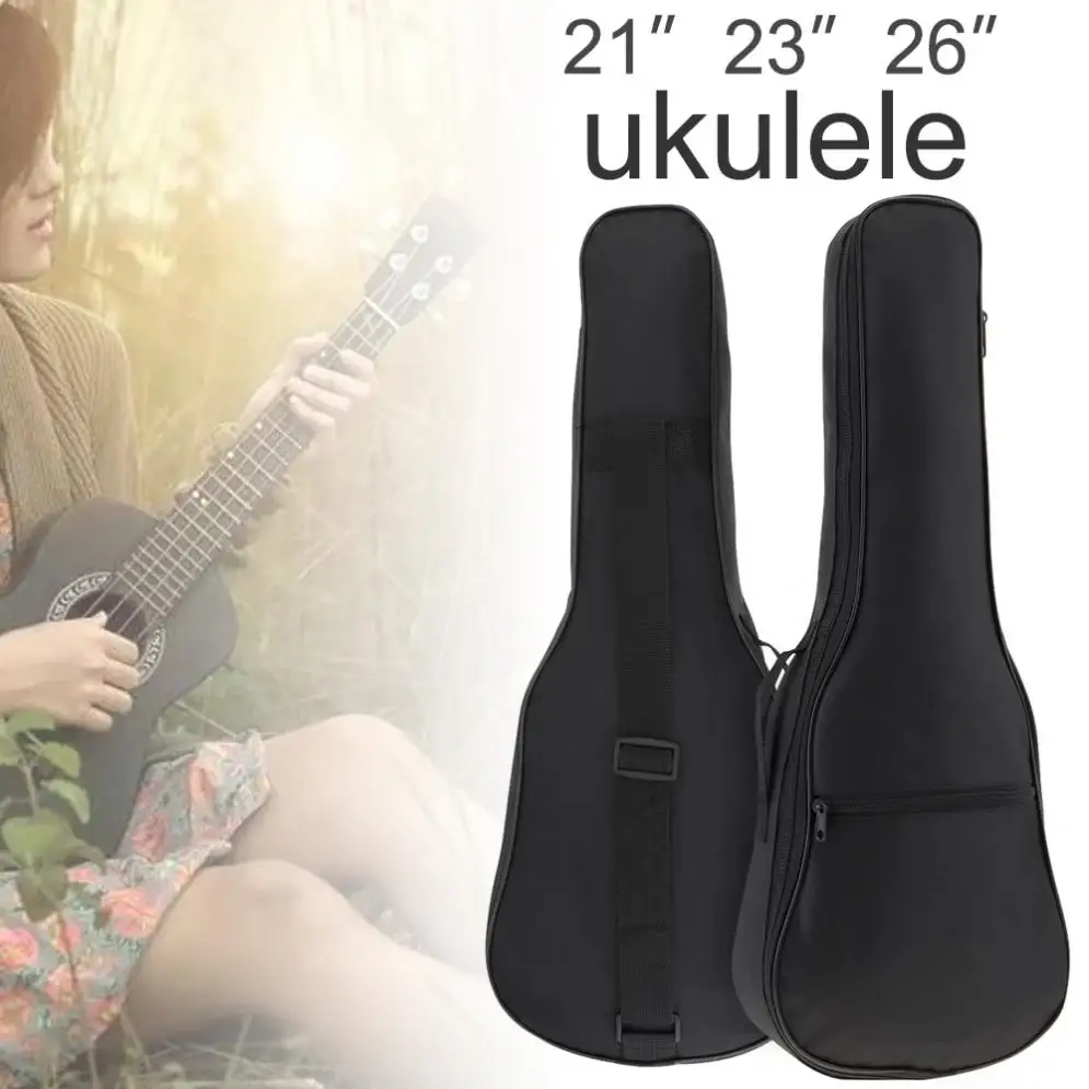 Ukulele Bags 21 / 23 / 26 Inch Black Portable Ukulele Bag Soft Case Gig Cotton Oxford Fabric Waterproof Bag