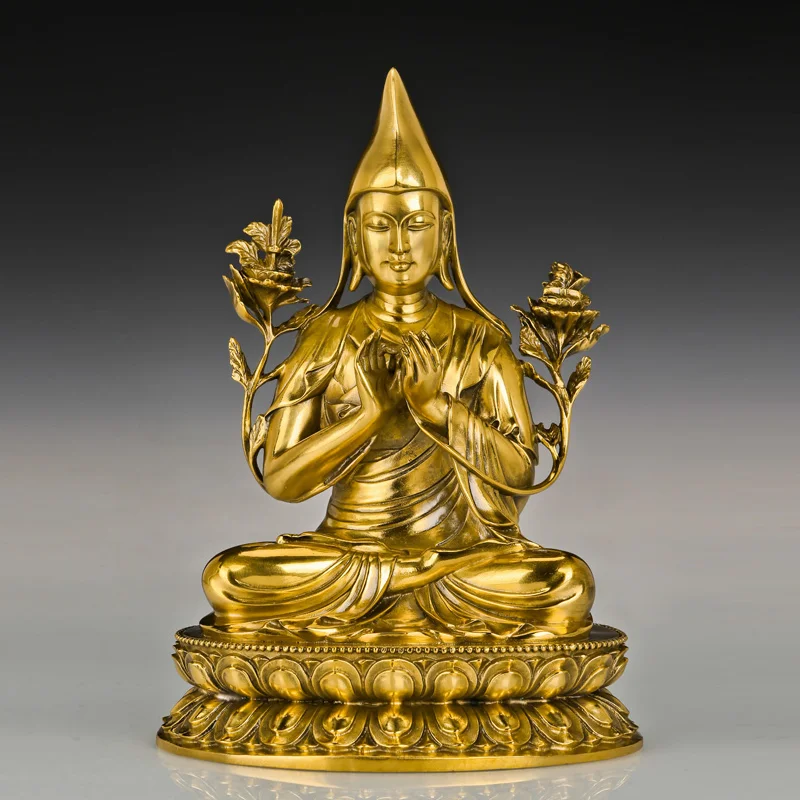 

Je Tsongkhapa Master Statue Sculpture Golden Brass Tibetan Buddha Art Home Decor