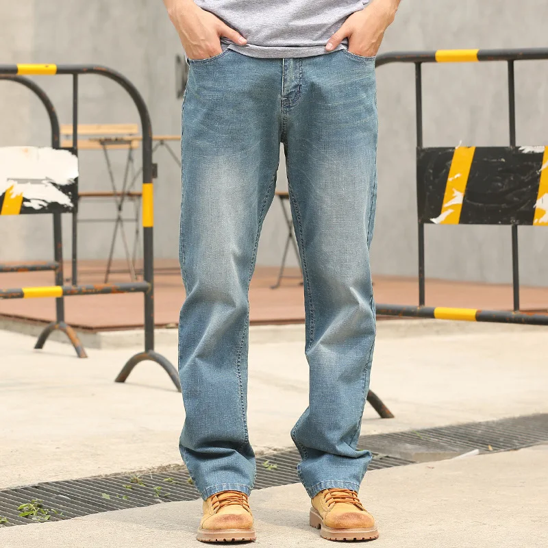 Summer Thin section Baggy Men Jeans Trousers Straight Large Size Elastic Retro Leisure Denim Pants Hip Hop Streetwear Blue Jeans
