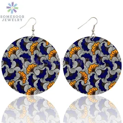 SOMESOOR Afrocentric Headwrap Fabric Design Printed Wooden Drop Earrings Bohemian Ethnic Loops Dangle 8 Styles For Women Gifts