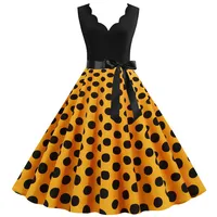 Women Retro Summer Dresses 50s 60s Sleeveless V-neck Polka Dot Bow Ball Grown Party Sundress Robe Vestidos - Image 4