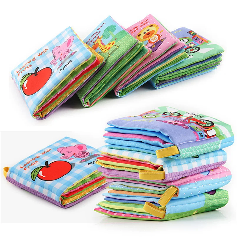 4Pcs/set Soft Cotton Cloth Book Toys For Baby Learning Cartoon Animals Cognize Early Development Educational English Story Books