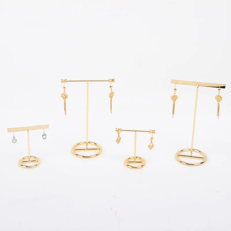 Metal Earring Display Stand Women Desk Jewelry Organizer Gold Color T-bar Ring Necklace Showing Shelf Jewelry Rack