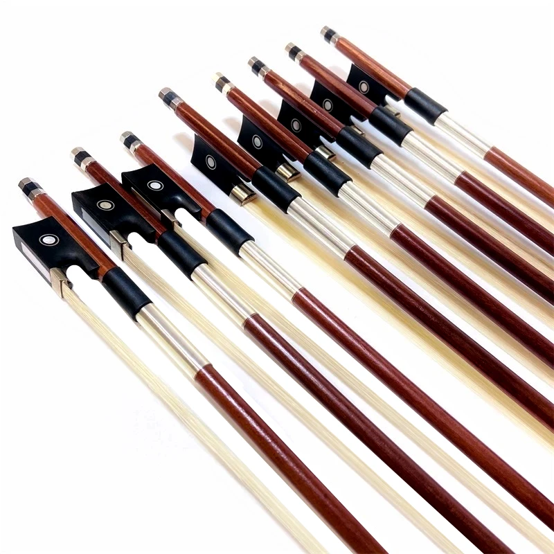 10pcs Advanced High Quality brazilwood student 4/4,3/4,1/2,1/4,1/8 violin bow Fiddle Bow,ebony frog,white horesehair horsetail