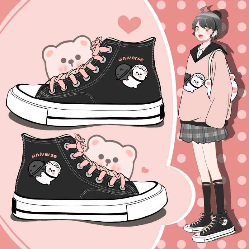 Amy and Michael New Female Girl Students High Tops Canvas Shoes Anime Lovely Casual Sneakers Woman Vulcanize Shoes