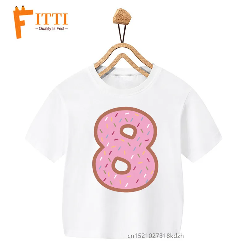 Pink donut numbers Flower Print Girl White T-shirt Kid Summer Kawaii Funny Clothes Little Baby Animal Y2K Clothes,Drop Ship