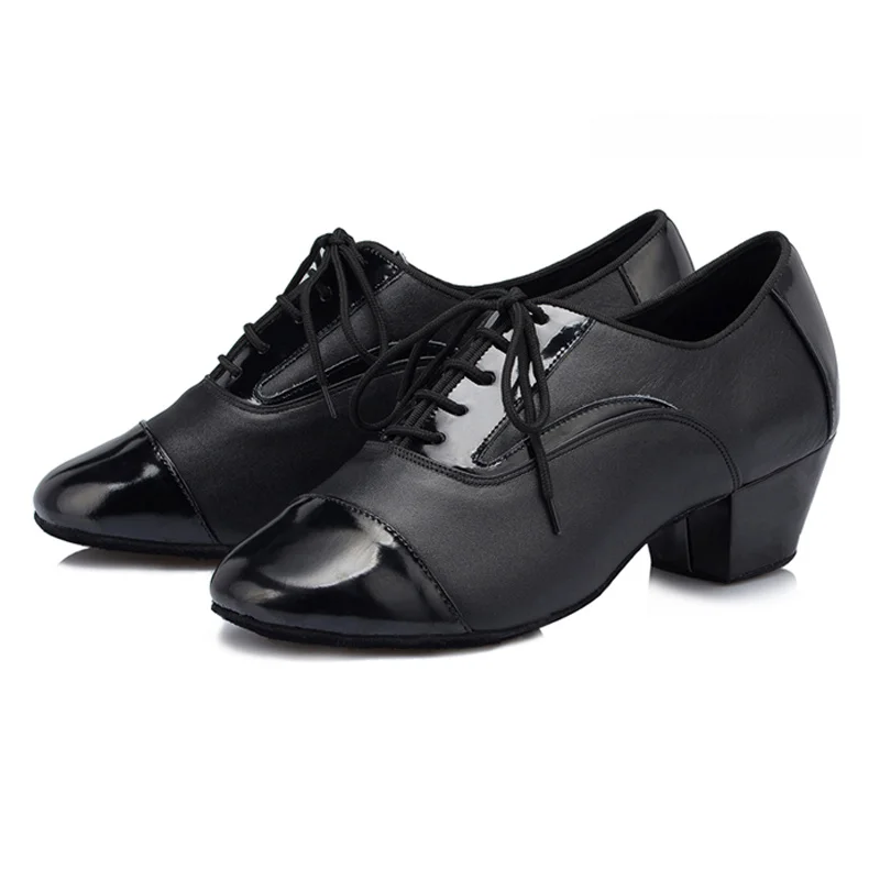 Men Professional Genuine Leather Prom Party Ballroom Latin Tango Modern Samba Rumba Salsa Suede Dance Shoes 2Heels EU39-45 Black