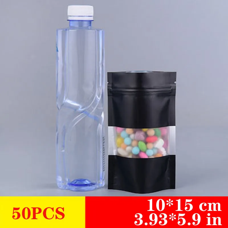 Stand up Matte Black Aluminum Foil Window Zip Lock Bag Resealable Coffee Powder Nuts Tea Pet Food Gifts Packing Pouches