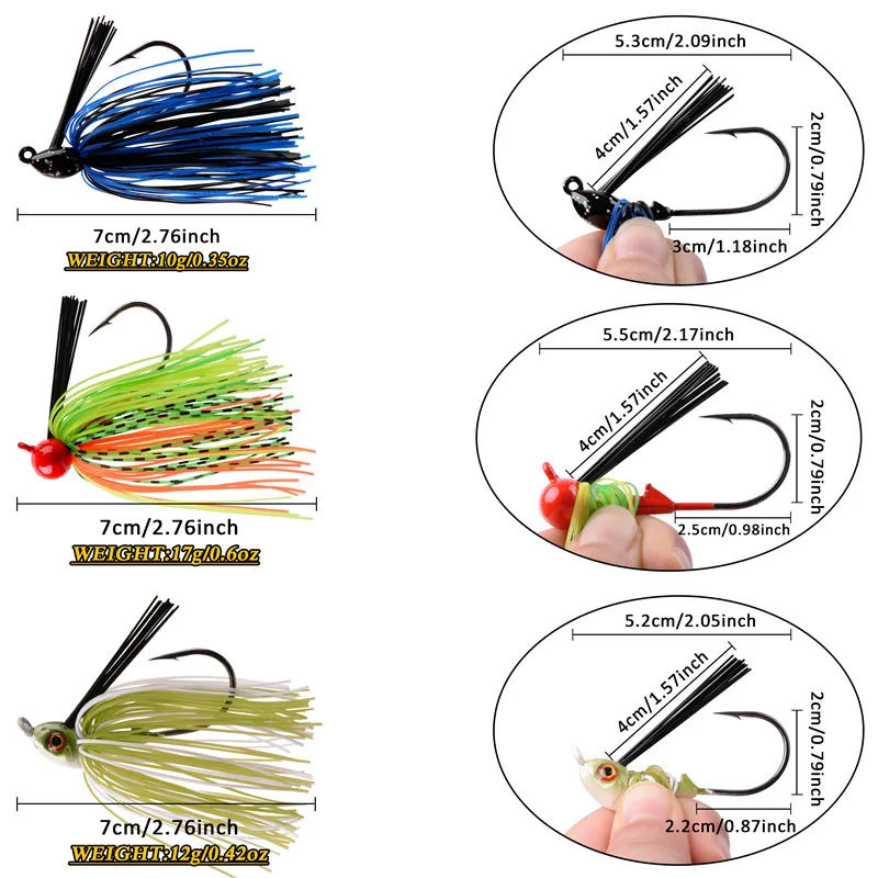 weed guard bass jig fishing lure hooks 10g-17g weedless casting lead head bait with silicone skirts lures for Pike Trout fishing