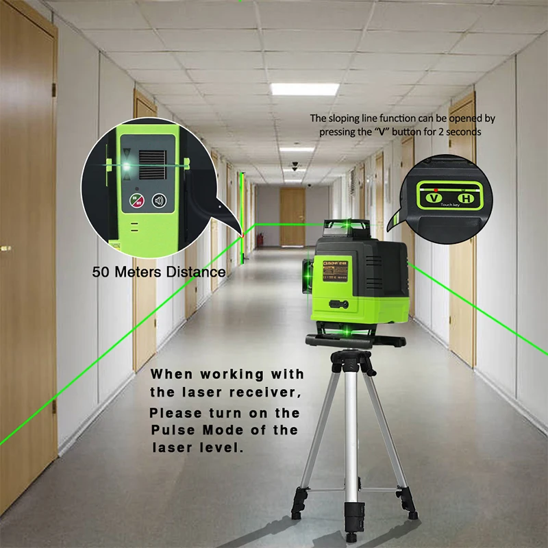 Clubiona IE16R and Tripod German Core Floor and Ceiling Remote Control 4D Green Line Laser Level with 5000mahs Li-Ion Battery