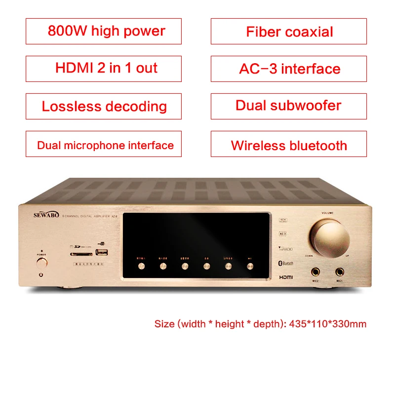 

800W High-power 5.1 Power Amplifier HiFi Home Theater Bluetooth Optical Fiber Coaxial HDMI Amplifier Bluetooth Lossless Decoding