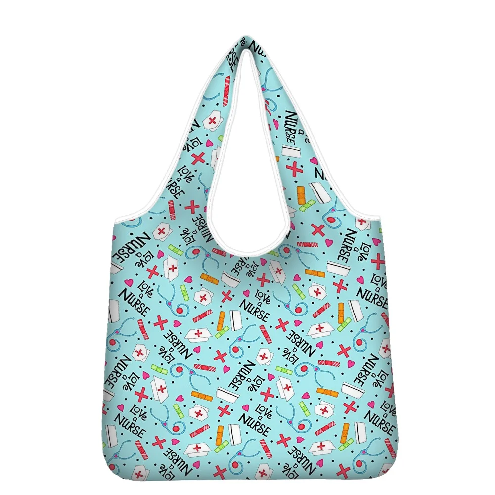 Hycool-bolsas de compras informales con bolsillo para mujer, bolso de mano grande, reutilizable, duradero, con estampado de dibujos animados,