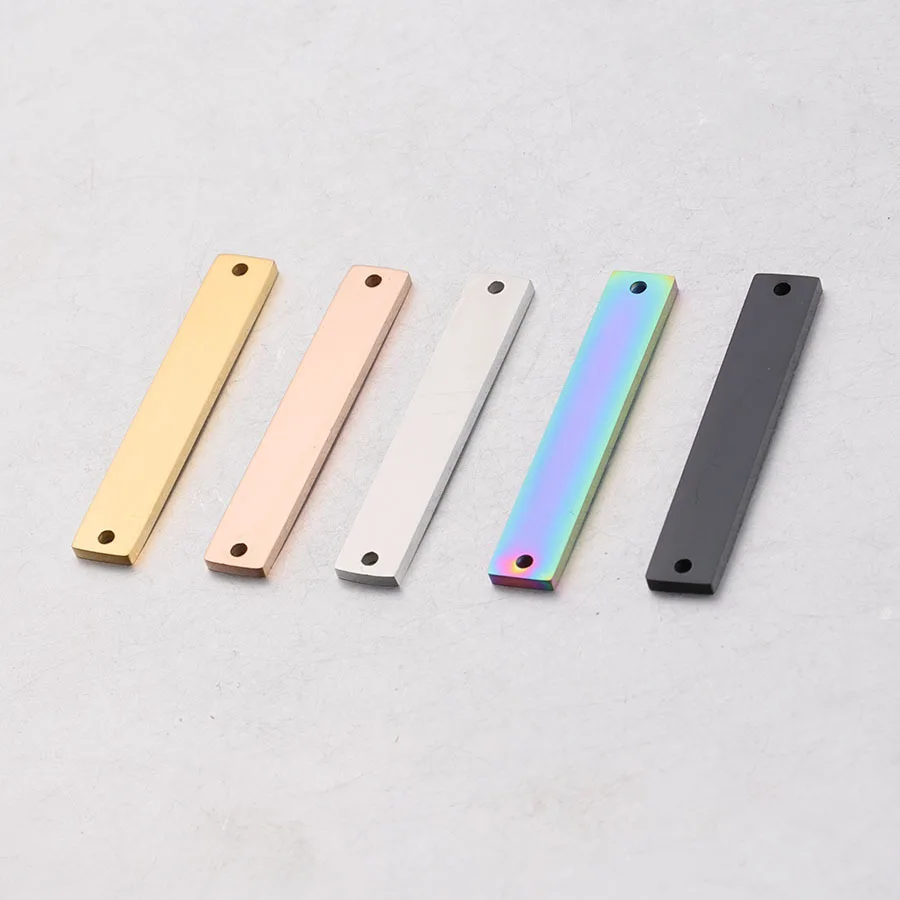 50pc 6*35mm Stainless Steel Mirror Polish Blank Long Rectangle Bar charm Stamping Bar for DIY Necklace Handmade Craft Wholesale