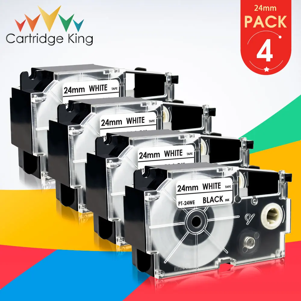 

4PK XR-24WE 24mm Label Tape XR 24WE XR24WE Compatible for Casio XR-24WE Ribbon Black on White for KL820 KL7000 KL7200 Printer