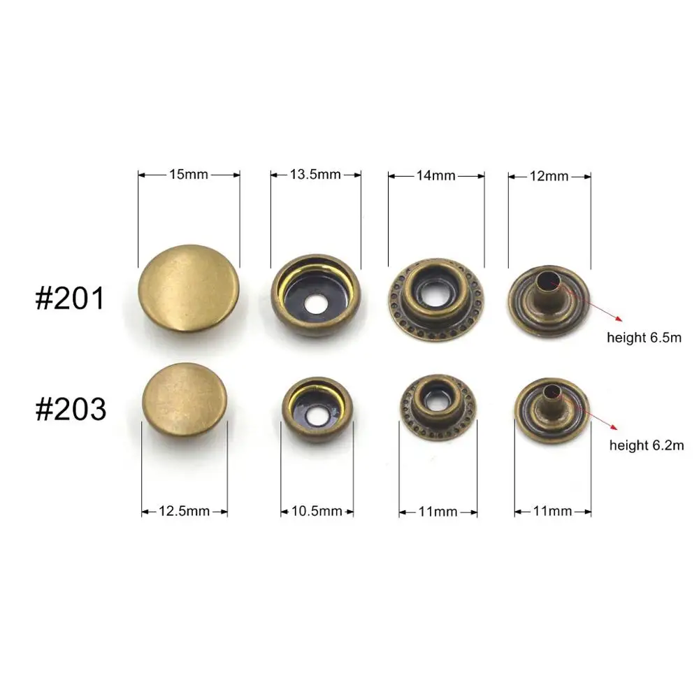 KALASO #201 #203 30sets High Quality  Brass Material Press Studs Sewing Snap Button Fasteners Leather Craft Clothes Diy Supplies