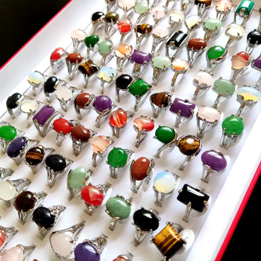 12pcs/lot المرأة سحر الدائري الفضة مطلي الملونة الحجر الطبيعي خواتم خمر هدايا مجوهرات الزفاف #4