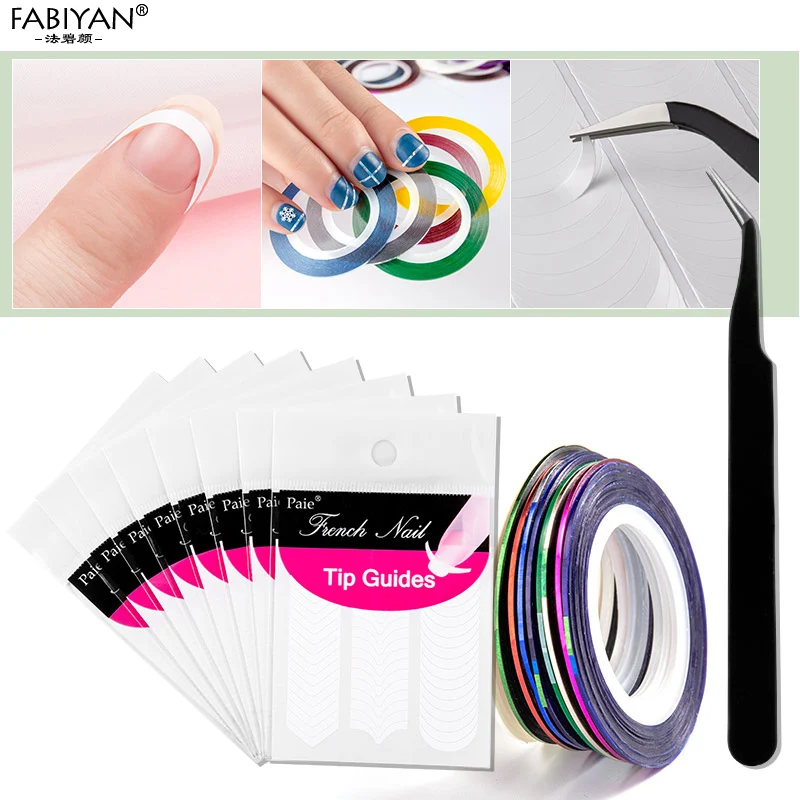 10Pcs/Lot Packs 3 Style French Salon Tips Tape Guides Sticker Form Fringe Manicure Gel UV Set Nail Art DIY Stencil Pro Hot