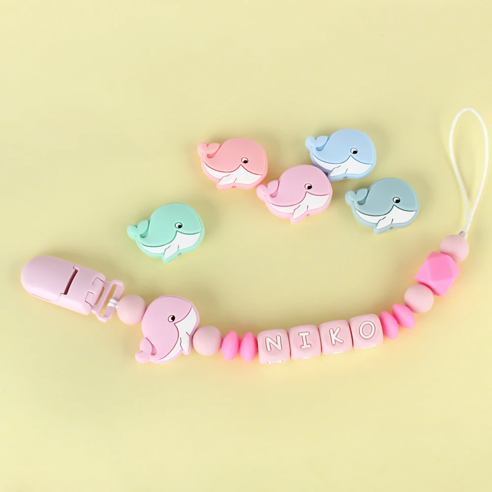 Whale Shape Silicone Beads 5Pcs Food Grade Baby Oral Care Molar Teething Beads DIY Pacifier Clips Accessories Teething Toys