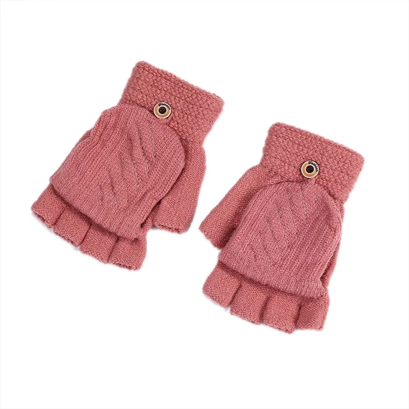 Guantes de punto gruesos para mujer, guantes de medio dedo con tapa para invierno, guantes sin dedos a la moda