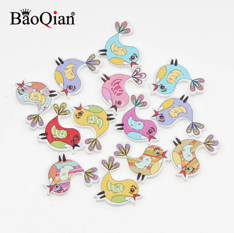 50Pcs Birds Pattern Sewing Accessories Wooden Buttons For Clothes Knitting Crafts Scrapbooking DIY Needlework Decoration 19x23mm