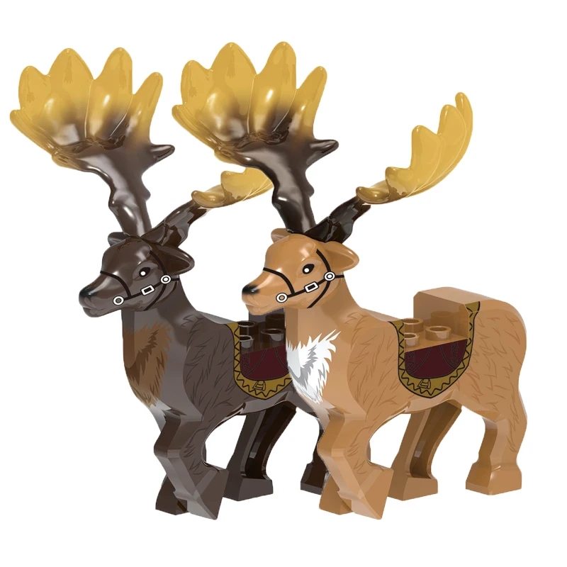 MOC Medieval Ancient Animal Soldier Knight Mount Building Block Big Horned Deer Goat Pig Wolf Model Bricks Accessories Toy C301