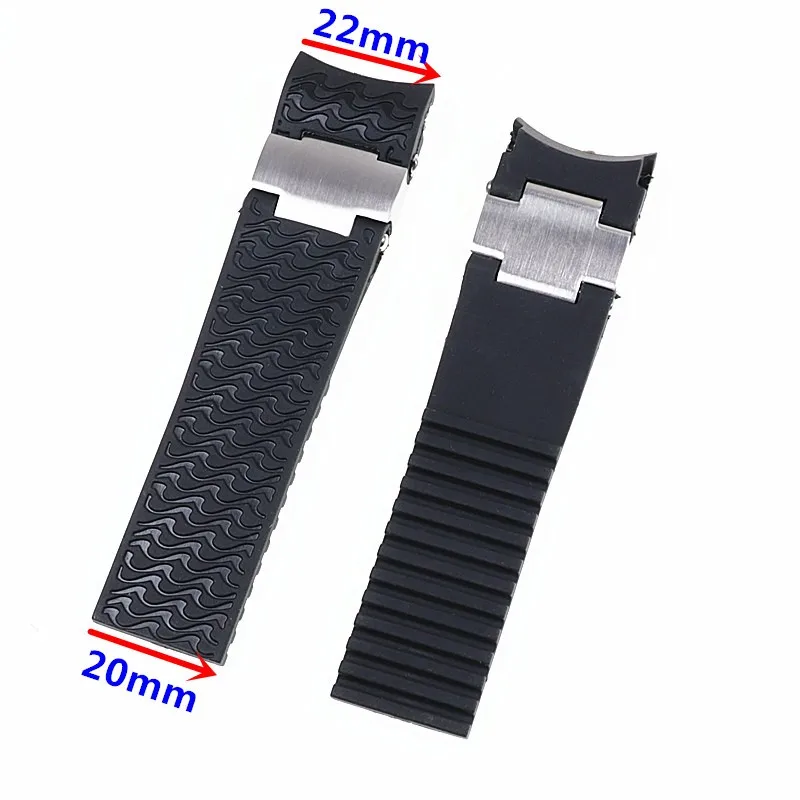 22mm Black Waterproof Silicone Rubber Wristband Strap Bracelet For Ulysse Nardin Nardin Marine Diver Replace Sport Watch Band