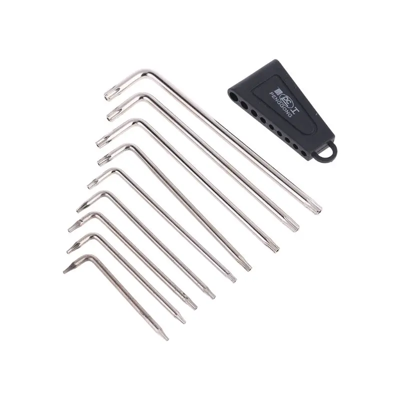 9PCS L-shape Hex key Set Torx Star Hex Wrench Tool Set with Holes Hardware Tool Kit - Silver + Black Clip T6,T7,T8,T9,T10,T15,T2