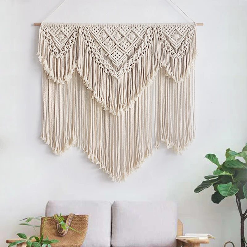 Handicrafts Woven Tapestry Wall Hanging Bohemian Home Decoration For Living Room Wall Geometry Art Chic Macrame Tapestry 90x90cm