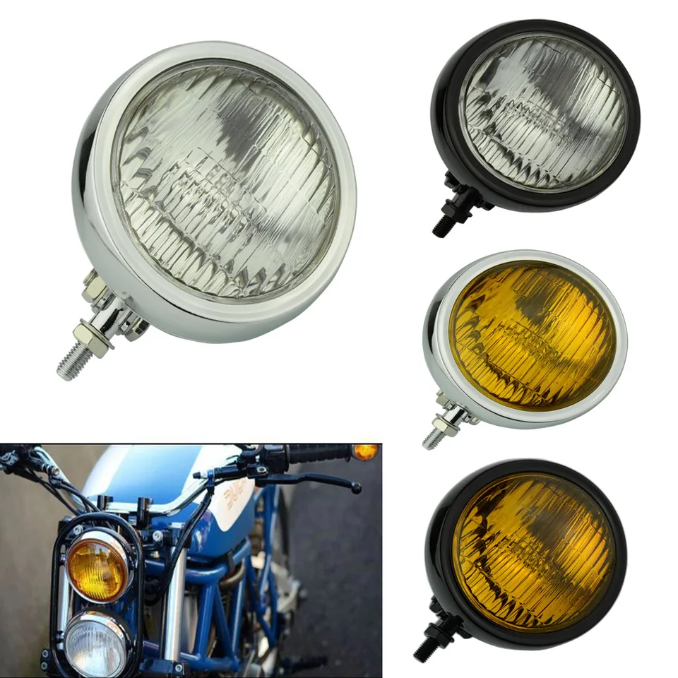 4.5″ Bates Style Motorcycle Headlight – Clear Lens, Chrome Housing For Harley Choppers & Cafe Racers