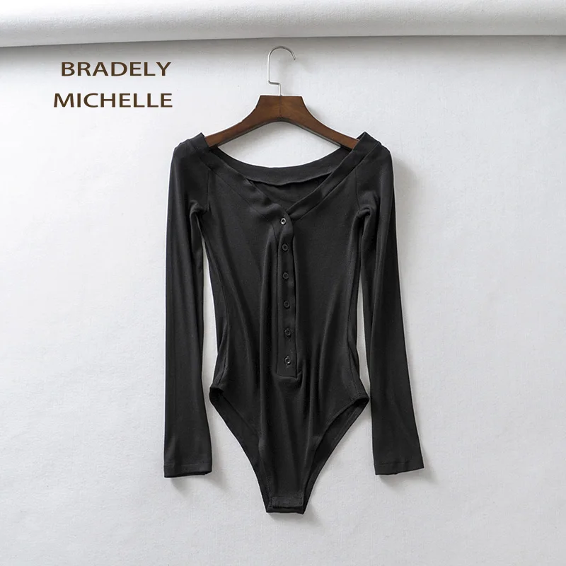 BRADELY MICHELLE Sexy Long Sleeve Off Shoulder Slim Knitted Bodysuits Women Club Outwear Jumpsuits for Women Tops
