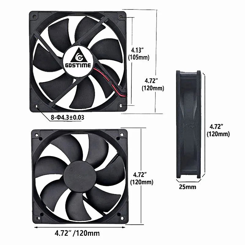 Gdstime 12cm 120mm 12025 Fan 5V 12V 24V 48V 120mm x 120mm x 25mm Fan 2PIN PC Computer Fall Bürstenlosen Lüfter FG PWM USB DC