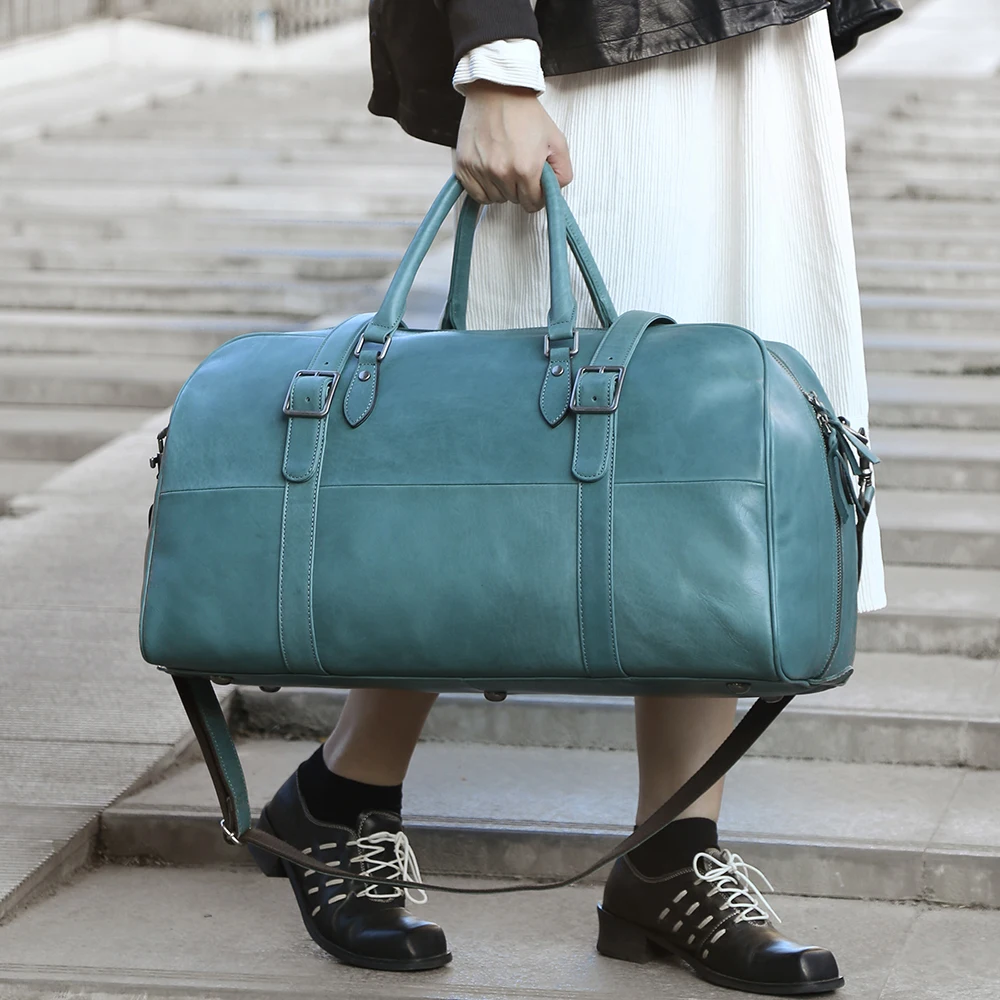 Imagem -05 - Jojujos Bolsa de Viagem de Couro Genuíno para as Mulheres dos Homens Duffel Bolsa Ombro Fim de Semana Grande Capacidade durante a Noite