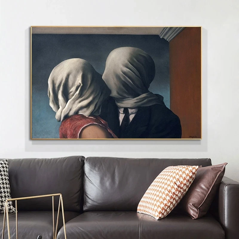 

Famous Art The Kiss Lover By Rene Magritte Canvas Painting Posters and Prints Surrealism Wall Art Pictures for Home Decoration