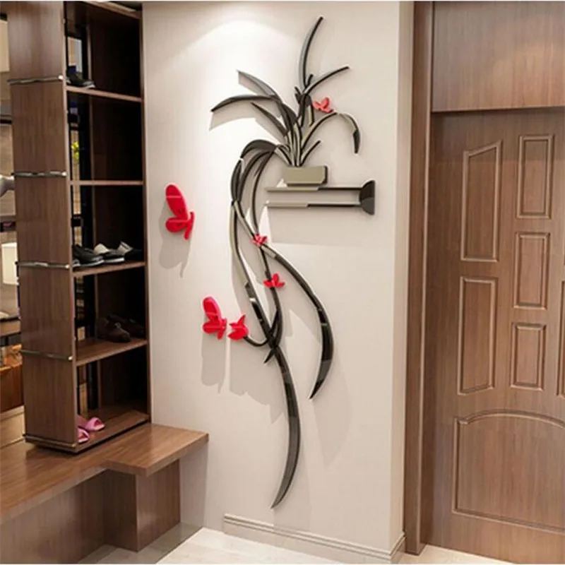 

3D Flower Sticker for Living Room, Acrylic Mirror Wall Stickers, Background Decor Wallpaper