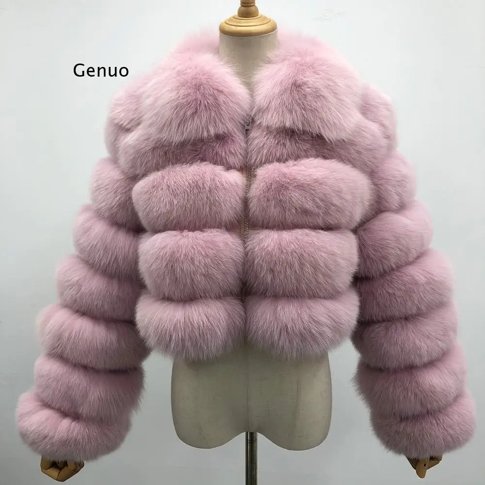 Luxury High Quality Furry Cropped Faux Fur Jacket Abrigo Mujer Ladies Fur Warm Coat Winter Female Faux Fox Fur Women Short Coats